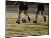 Low Section View of Two Female Soccer Players Kicking a Soccer Ball-null-Mounted Premium Photographic Print