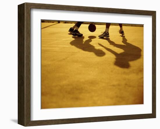 Low Section View of Two People Playing Basketball-null-Framed Premium Photographic Print