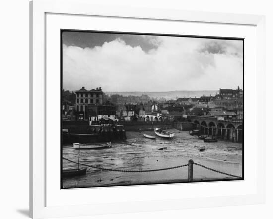 Low Tide at Folkestone Harbour, Kent, England on Rather a Dreary Old Day-null-Framed Photographic Print