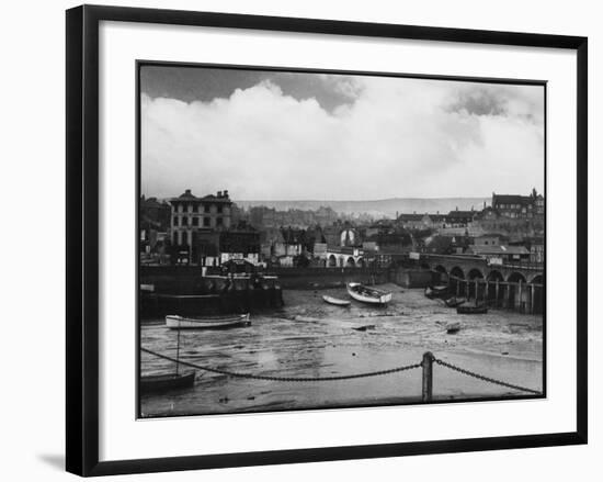 Low Tide at Folkestone Harbour, Kent, England on Rather a Dreary Old Day-null-Framed Photographic Print