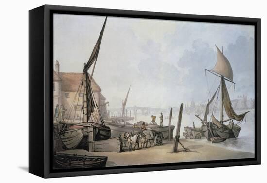 Low Tide on the Thames-Thomas Rowlandson-Framed Stretched Canvas