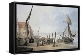 Low Tide on the Thames-Thomas Rowlandson-Framed Stretched Canvas