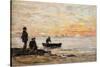 Low Tide - Shore and Fishermen at Sunset; Maree Basse - Rivage Et Pecheurs Au Coucher Du Soleil,…-Eugène Boudin-Stretched Canvas