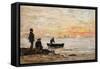 Low Tide - Shore and Fishermen at Sunset-Eugène Boudin-Framed Stretched Canvas