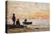 Low Tide - Shore and Fishermen at Sunset-Eugène Boudin-Stretched Canvas