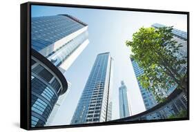 Low Wide Angle View of a Group of New Skyscrapers Combined with Fresh Greenery in Jianggan-Andreas Brandl-Framed Stretched Canvas