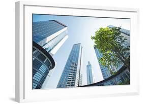 Low Wide Angle View of a Group of New Skyscrapers Combined with Fresh Greenery in Jianggan-Andreas Brandl-Framed Photographic Print