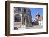 Lowenbrunnen Fountain, Heilig Kreuz Minster, Belltower in the Background-Markus Lange-Framed Photographic Print