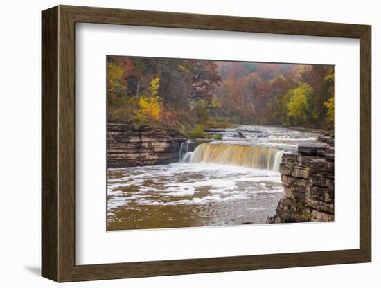 Lower Cataract Falls on Mill Creek in Autumn at Lieber Sra, Indiana-Chuck Haney-Framed Photographic Print