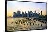 Lower Manhattan skyline across the East River at sunset, New York City, New York, United States of -Fraser Hall-Framed Stretched Canvas