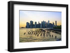 Lower Manhattan skyline across the East River at sunset, New York City, New York, United States of -Fraser Hall-Framed Photographic Print