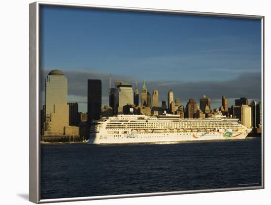 Lower Manhattan Skyline and Cruise Ship Across the Hudson River, New York City, New York, USA-Amanda Hall-Framed Photographic Print