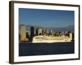 Lower Manhattan Skyline and Cruise Ship Across the Hudson River, New York City, New York, USA-Amanda Hall-Framed Photographic Print