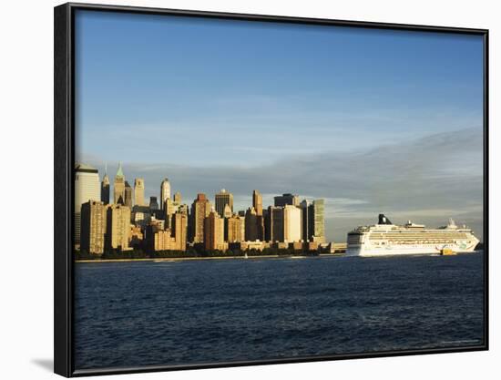 Lower Manhattan Skyline and Cruise Ship Across the Hudson River, New York City, New York, USA-Amanda Hall-Framed Photographic Print