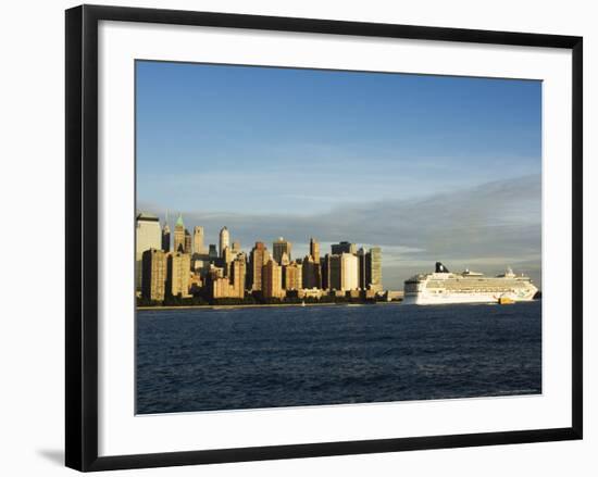 Lower Manhattan Skyline and Cruise Ship Across the Hudson River, New York City, New York, USA-Amanda Hall-Framed Photographic Print