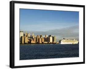 Lower Manhattan Skyline and Cruise Ship Across the Hudson River, New York City, New York, USA-Amanda Hall-Framed Photographic Print