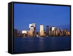 Lower Manhattan Skyline at Dusk Across the Hudson River, New York City, New York, USA-Amanda Hall-Framed Stretched Canvas