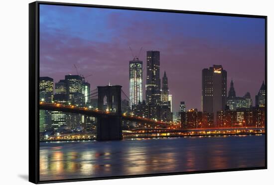 Lower Manhattan Skyline at Dusk.-Jon Hicks-Framed Stretched Canvas