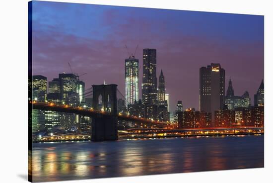 Lower Manhattan Skyline at Dusk.-Jon Hicks-Stretched Canvas