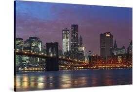 Lower Manhattan Skyline at Dusk.-Jon Hicks-Stretched Canvas