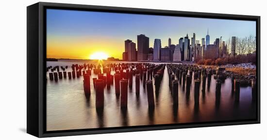 Lower Manhattan Sunset-George Oze-Framed Stretched Canvas