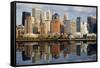 Lower Manhattan with Water Reflection in Hudson River.-Swartz Photography-Framed Stretched Canvas