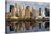 Lower Manhattan with Water Reflection in Hudson River.-Swartz Photography-Stretched Canvas