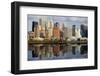 Lower Manhattan with Water Reflection in Hudson River.-Swartz Photography-Framed Photographic Print