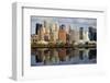 Lower Manhattan with Water Reflection in Hudson River.-Swartz Photography-Framed Photographic Print