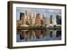 Lower Manhattan with Water Reflection in Hudson River.-Swartz Photography-Framed Photographic Print