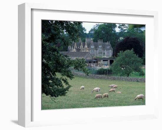 Lower Slaughter Manor and Sheep, Gloucestershire, England-David Herbig-Framed Photographic Print