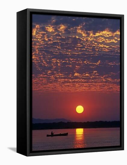 Lower Zambesi National Park, Canoeing on the Zambezi River at Sun Rise under a Mackerel Sky, Zambia-John Warburton-lee-Framed Stretched Canvas