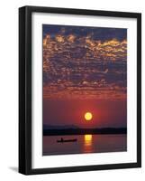 Lower Zambesi National Park, Canoeing on the Zambezi River at Sun Rise under a Mackerel Sky, Zambia-John Warburton-lee-Framed Photographic Print