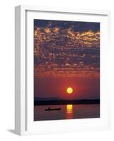 Lower Zambesi National Park, Canoeing on the Zambezi River at Sun Rise under a Mackerel Sky, Zambia-John Warburton-lee-Framed Photographic Print