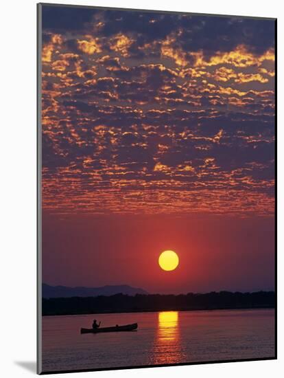 Lower Zambesi National Park, Canoeing on the Zambezi River at Sun Rise under a Mackerel Sky, Zambia-John Warburton-lee-Mounted Photographic Print