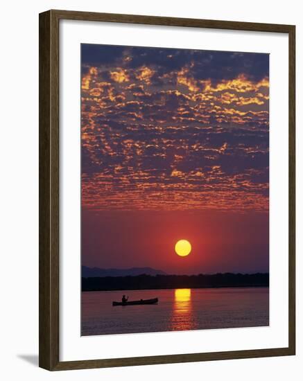 Lower Zambesi National Park, Canoeing on the Zambezi River at Sun Rise under a Mackerel Sky, Zambia-John Warburton-lee-Framed Photographic Print