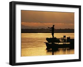 Lower Zambezi National Park, Fly Fishing for Tiger Fish from a Barge on the Zambezi River at Dawn, -John Warburton-lee-Framed Premium Photographic Print