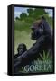 Lowland Gorilla - Lithograph Series-Lantern Press-Framed Stretched Canvas