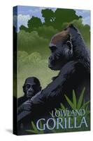 Lowland Gorilla - Lithograph Series-Lantern Press-Stretched Canvas