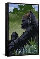 Lowland Gorilla - Lithograph Series-Lantern Press-Framed Stretched Canvas