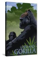 Lowland Gorilla - Lithograph Series-Lantern Press-Stretched Canvas