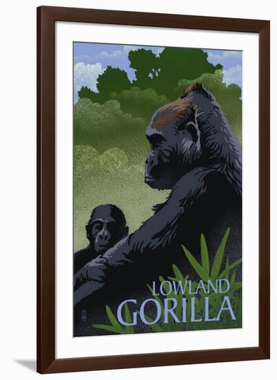 Lowland Gorilla - Lithograph Series-Lantern Press-Framed Art Print