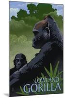 Lowland Gorilla - Lithograph Series-Lantern Press-Mounted Art Print