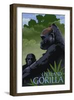 Lowland Gorilla - Lithograph Series-Lantern Press-Framed Art Print