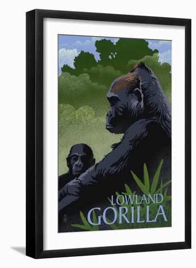 Lowland Gorilla - Lithograph Series-Lantern Press-Framed Art Print