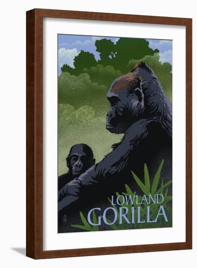 Lowland Gorilla - Lithograph Series-Lantern Press-Framed Art Print