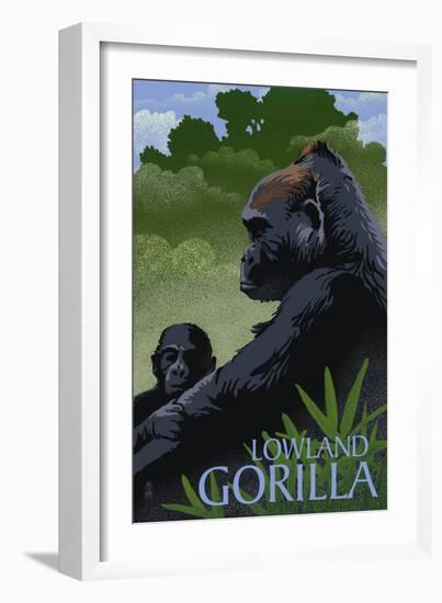 Lowland Gorilla - Lithograph Series-Lantern Press-Framed Art Print