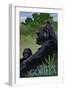 Lowland Gorilla - Lithograph Series-Lantern Press-Framed Art Print