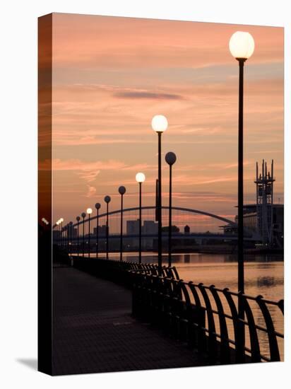 Lowry Footbridge and Canal in the Evening, Salford, Manchester, England, United Kingdom, Europe-Charles Bowman-Stretched Canvas