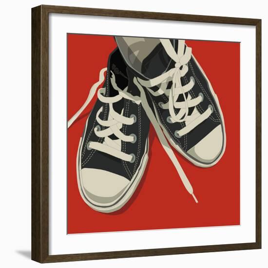 Lowtops (black on red)-John W^ Golden-Framed Art Print